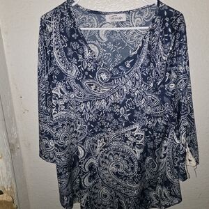 Fringe Studio Navy and White Paisley Blouse